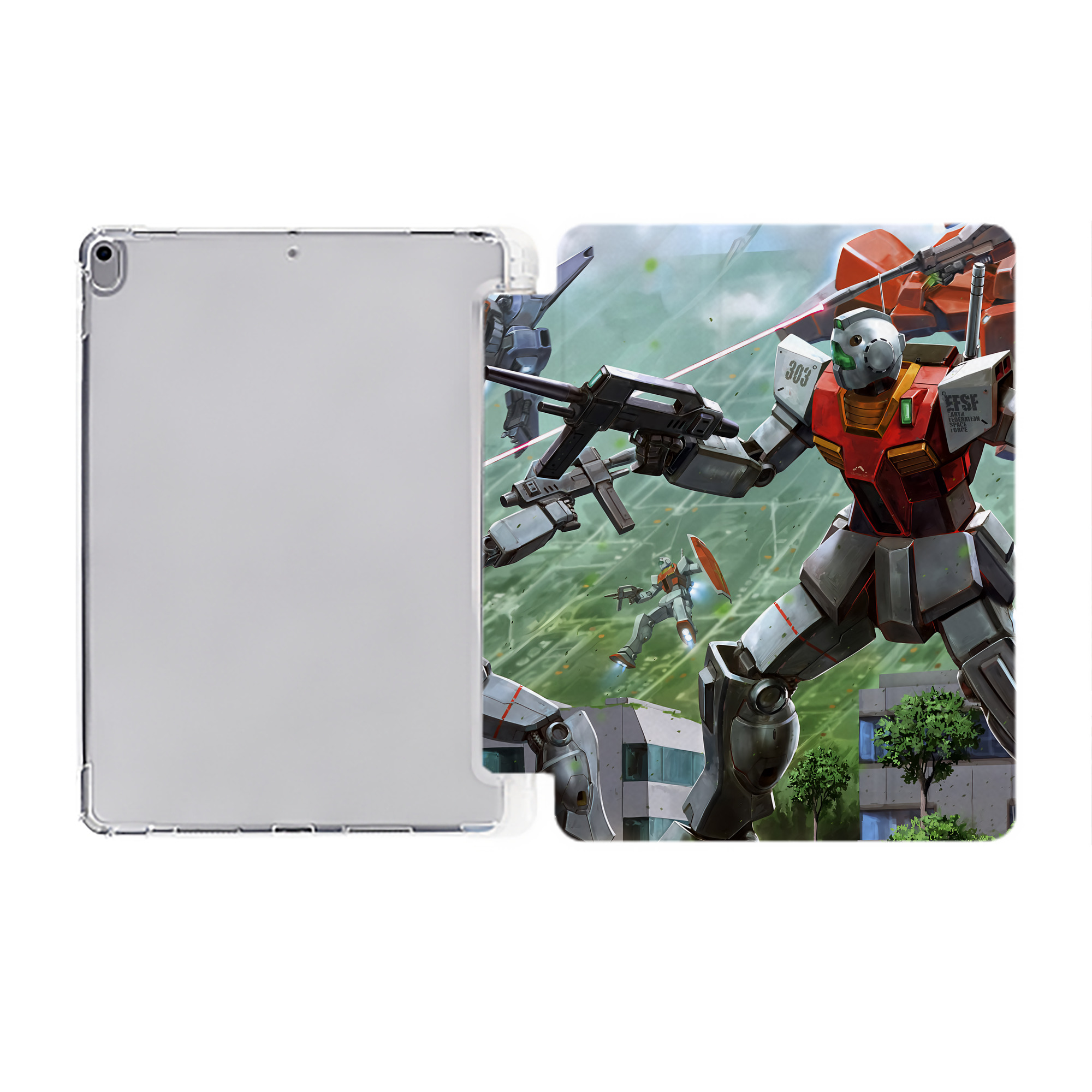 （画像用） 機動戦士ガンダム Mobile Suit Gundam IPad ケース ペン収納付き 三つ折りスタンド PUレザー×シリコン 対応機種9.5/10.5/10.9インチ